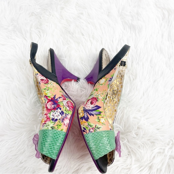 Poetic License Passion Fruit Animal Floral Print Leather Slingback Kitten Heels - Picture 3 of 9